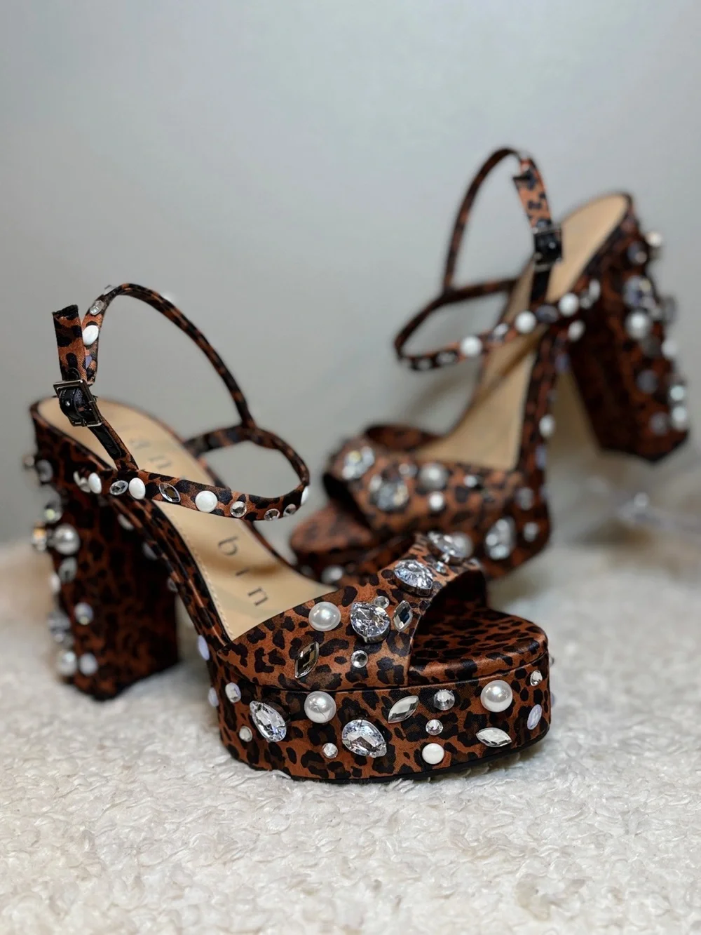 Gianni Bini Leopard Jewel Ornamented Platform Sandals